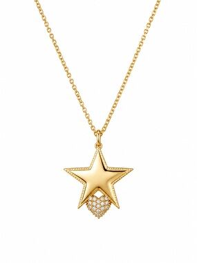 Gold Star Necklace with Pavé Heart Charm